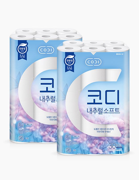 [코디] 3겹 내추럴소프트 화장지 (27m X 30롤 X 2팩)