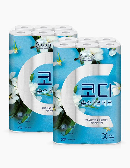 [코디] 3겹 순수 데코 화장지 (27m X 30롤 X 2팩)