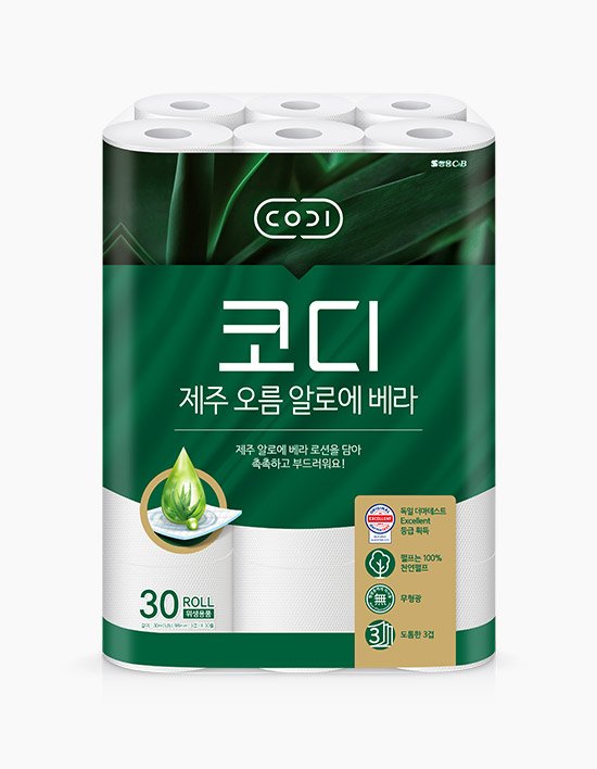 [코디] 3겹 천연펄프 제주 오름 알로에 베라 화장지 30M X 30롤