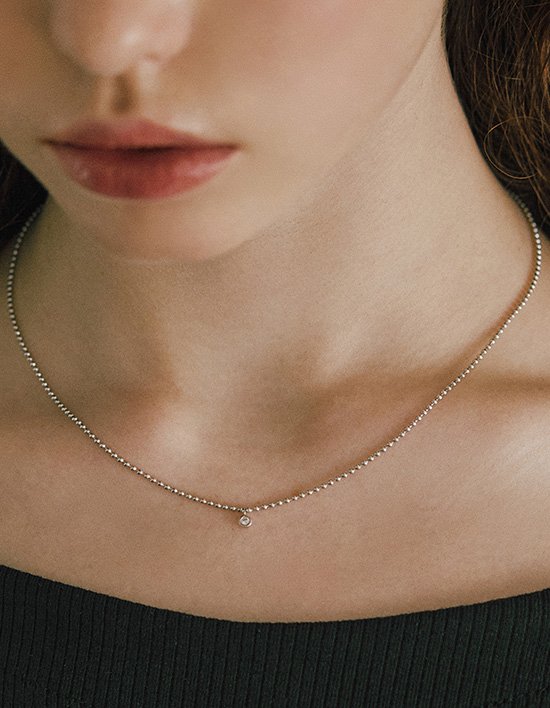 [바이이에르] 실버(W) 미니 스톤 볼체인 목걸이 (화이트)