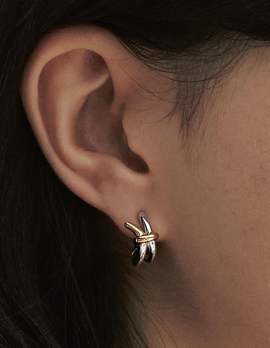 [이에르로르] 아체 실버(C) 엣지 원터치 귀걸이 (콤비)