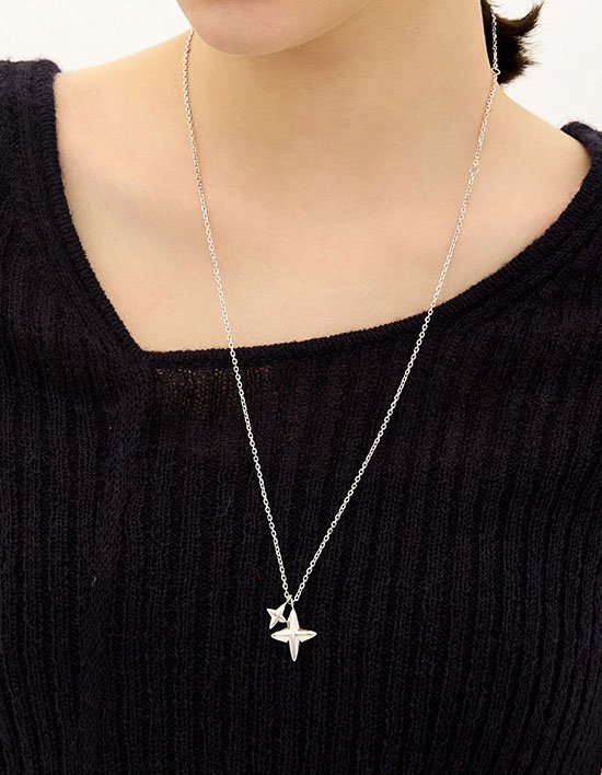 [이에르로르] 노바 실버(W) 더블 태그 롱 목걸이 (화이트)