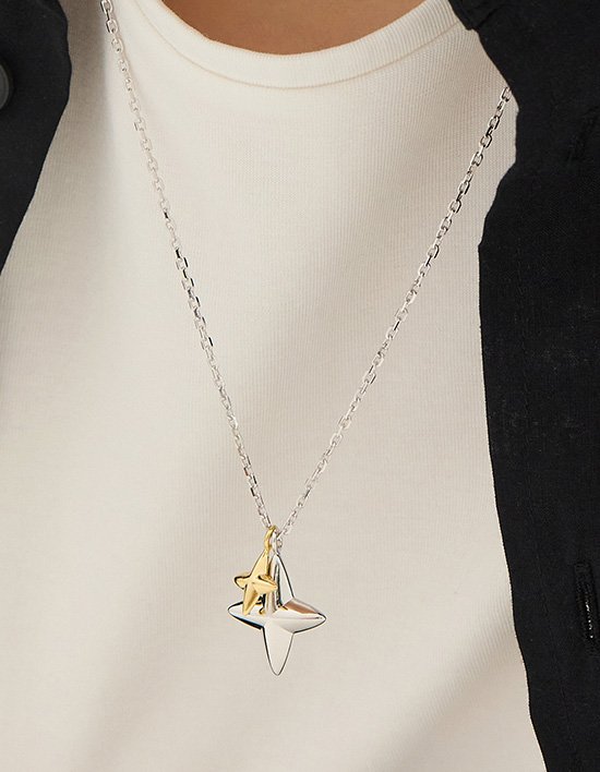 [이에르로르] 노바 실버(C) 더블 태그 롱 목걸이 (콤비)