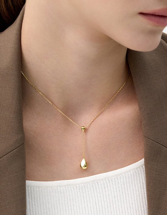 [이에르로르] 샴페인문 듀 드롭 실버(Y) 달링 목걸이 (단품)