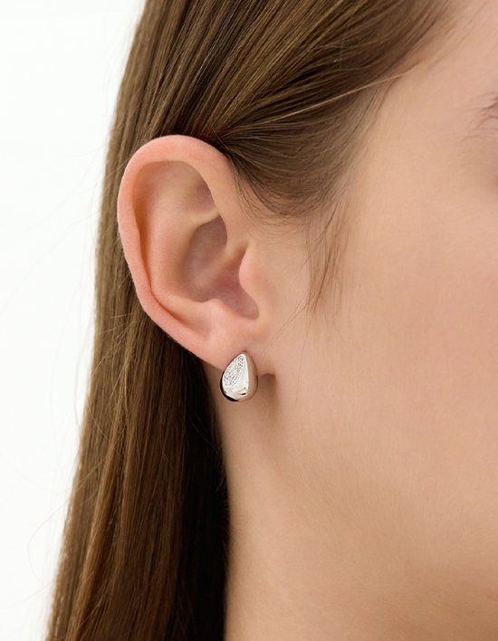 [이에르로르] 샴페인문 듀 드롭 실버(W) 파베 귀걸이 (단품)