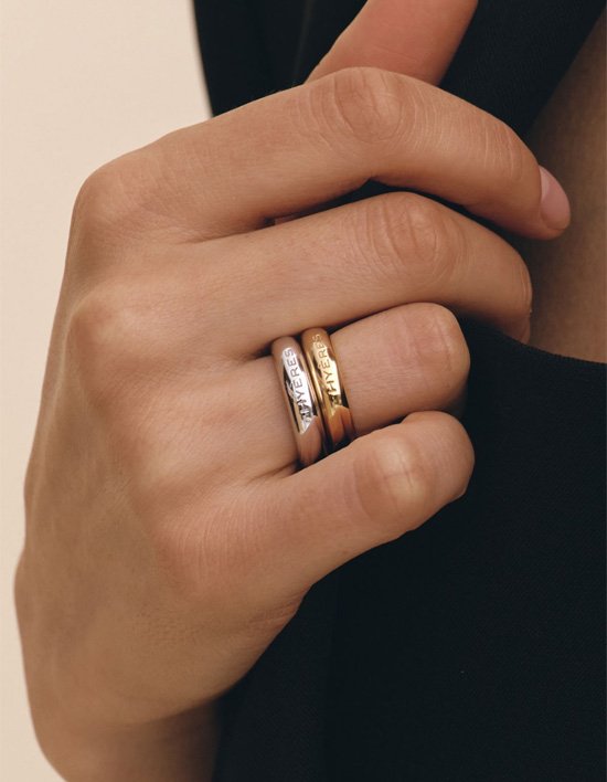 [이에르로르] 샴페인 풀문 실버 유광 슬림 반지 M 2종 (택 1)