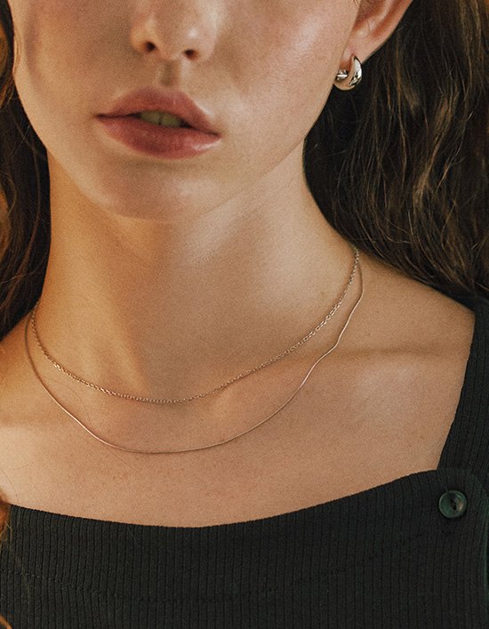 [바이이에르] 실버(W) 투라인 레이어드 목걸이 (화이트)