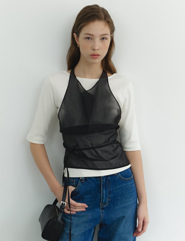 [그노노이] 오간자 홀더 블라우스 (Black)