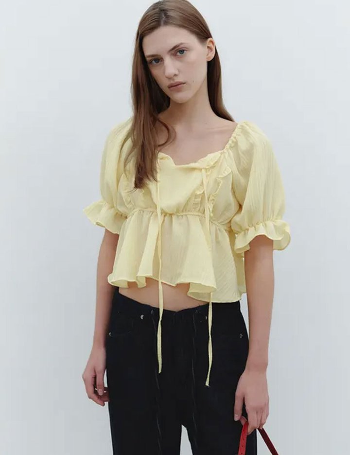[그노노이] 크롭 플레어 블라 (Yellow)