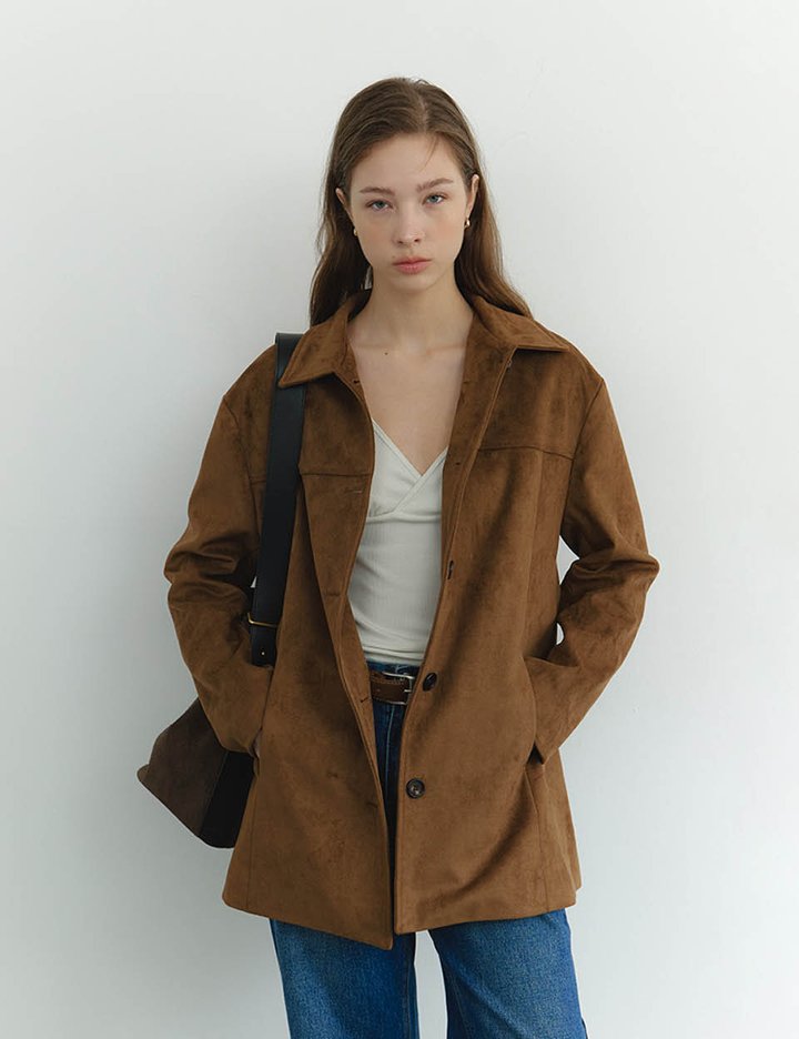 [그노노이] 싱글 스웨이드 하프 자켓 (Brown)