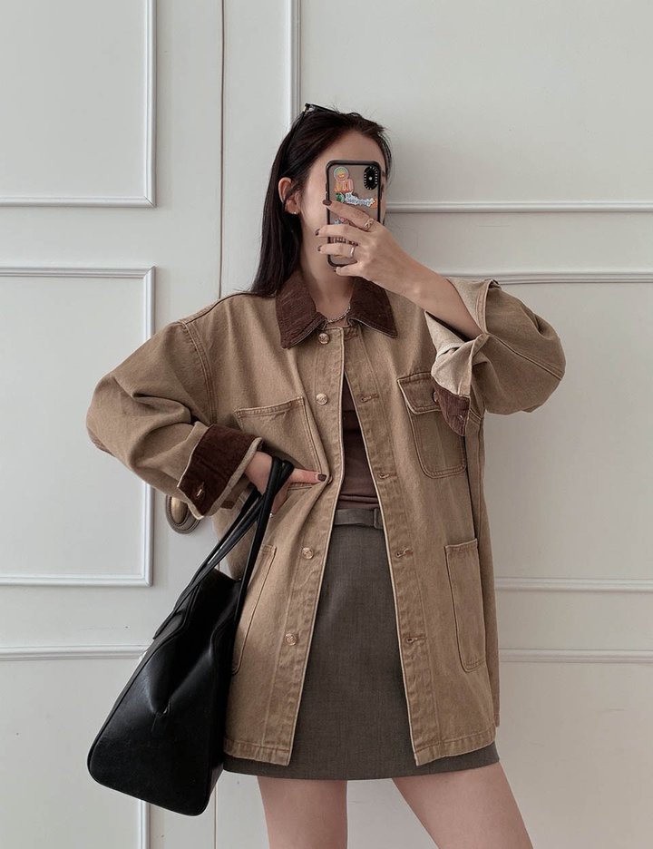 [그노노이] 코듀로이 배색 워싱 워크자켓