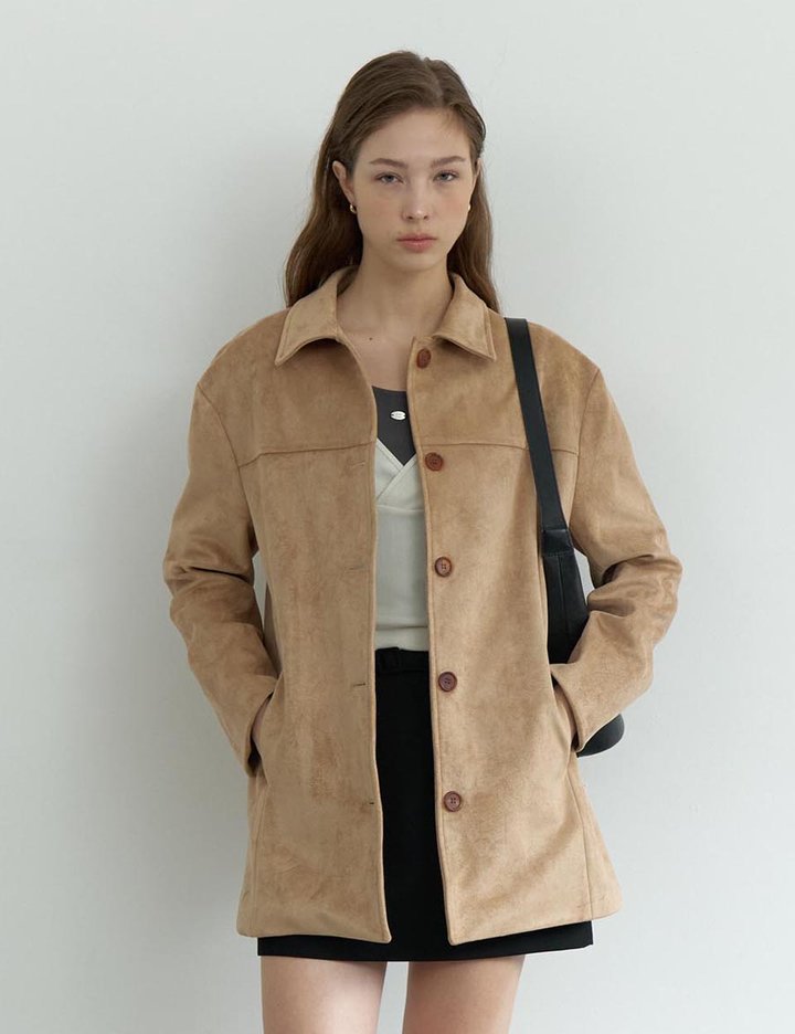 [그노노이] 싱글 스웨이드 하프 자켓 (Beige)