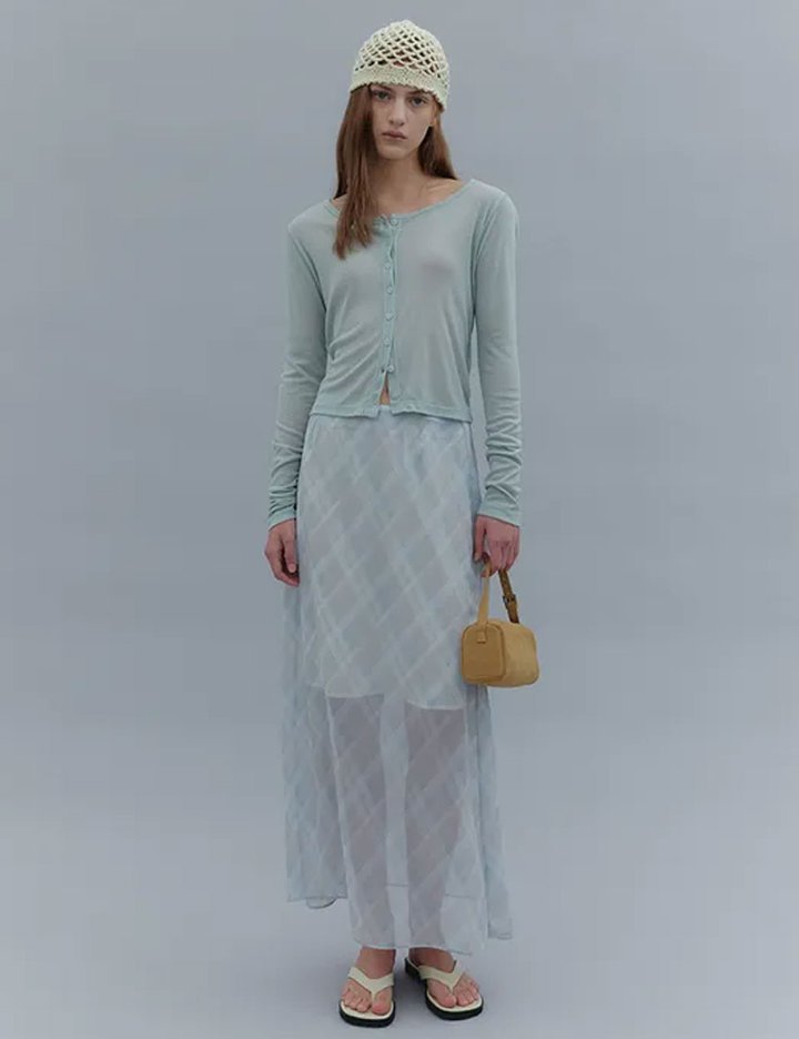 [그노노이] 레이 체크 쉬폰스커트(Blue)