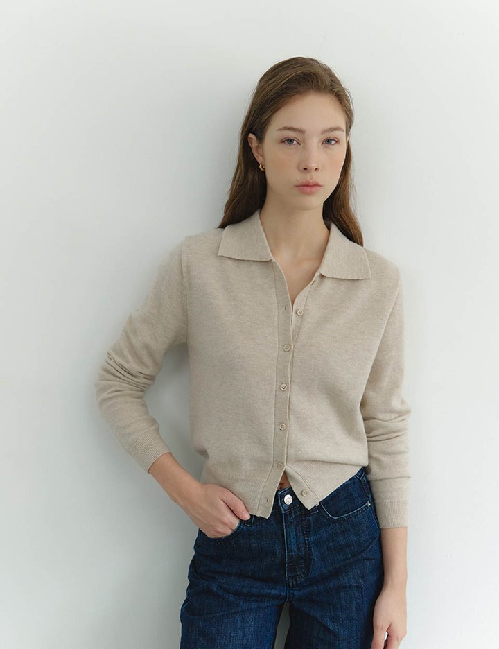 [그노노이] 메리노 wool 카라 가디건 (Oat)