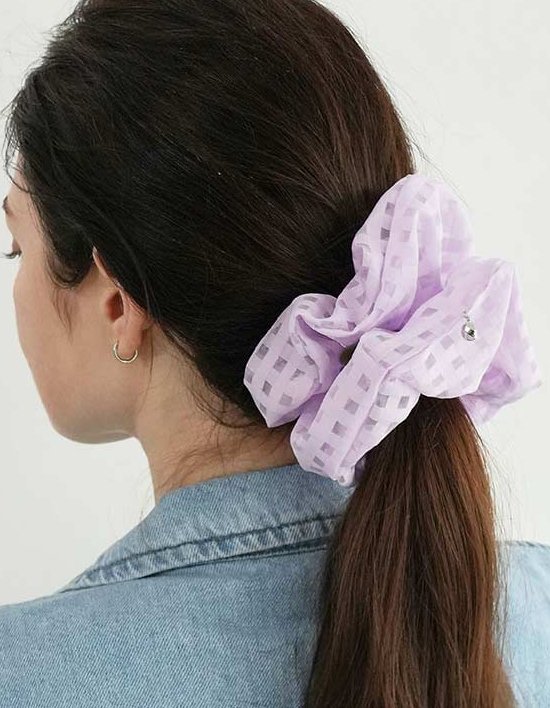 [다나버튼] 메쉬 격자 레이스 스와로브스키 스크런치