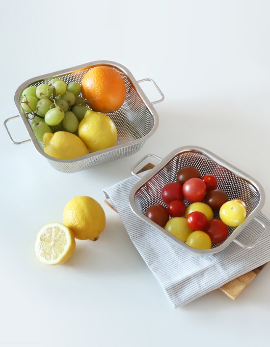 [리본제이]304 스텐 타공 손잡이 사각 채반 2P세트 3종 택1