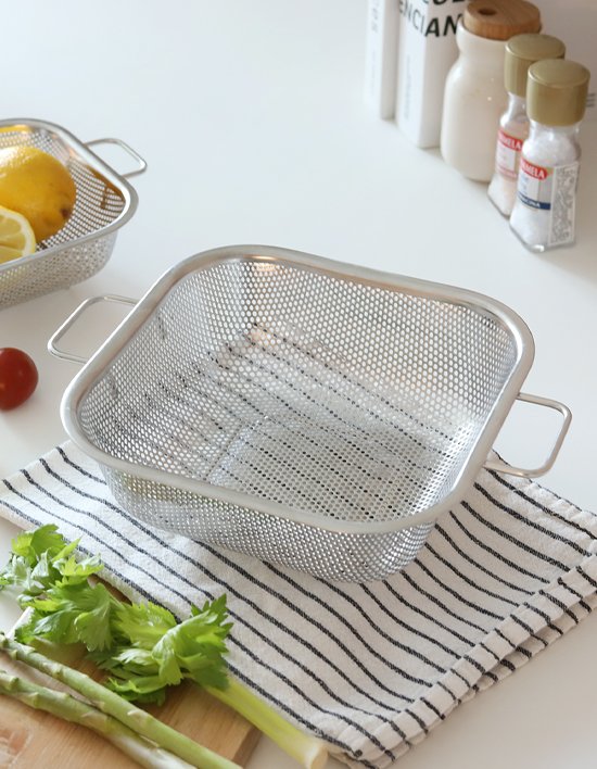 [리본제이]304 스텐 타공 손잡이 사각 채반 2종 택1