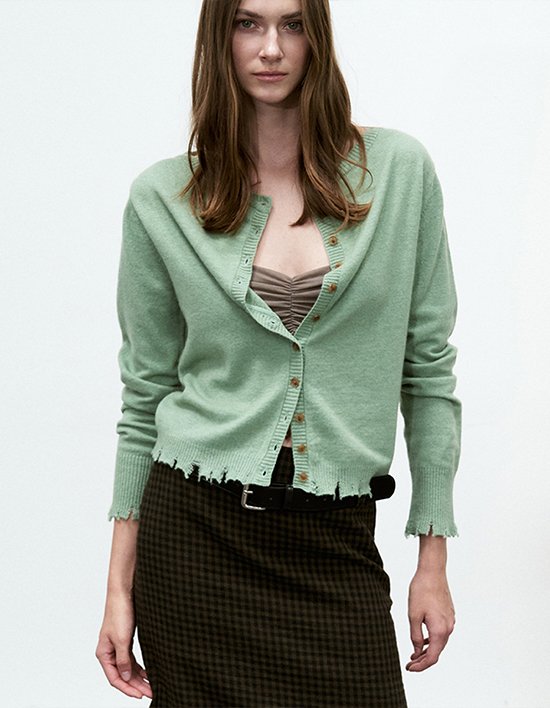 [시그레이트] 캐시 울 프린지 가디건_그린