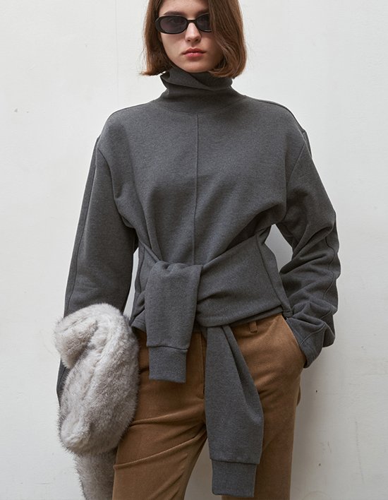 [시그레이트] 레이어드 슬리브 하이넥 풀오버- 2컬러- 그레이