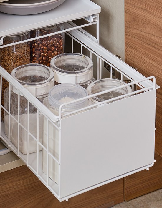 [코드리빙] 엣지 싱크대 슬라이딩 레일 주방선반 양념통 그릇 정리 다용도 수납함 (단품)