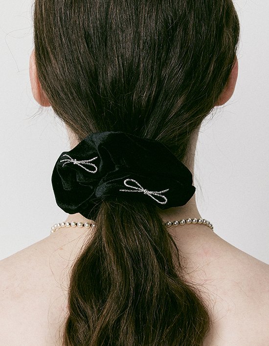 [빈티지헐리우드] 리본 벨벳 스크런치