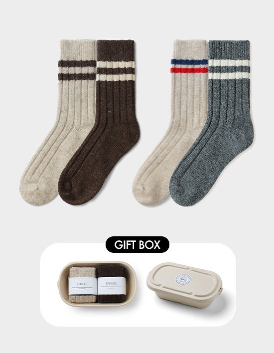 [에르흐스] 울양말 100% 투라인 스트라이프 2P 세트 4종 (택1)