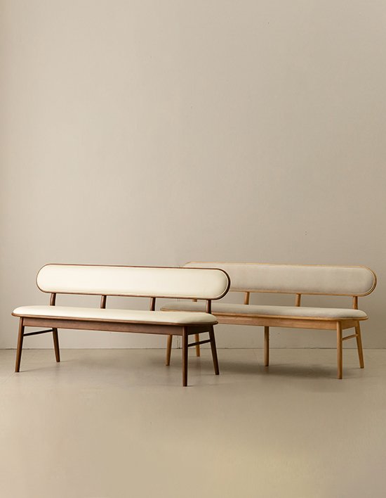 [라움에스알]카이 원목 쿠션 등받이 식탁 벤치의자