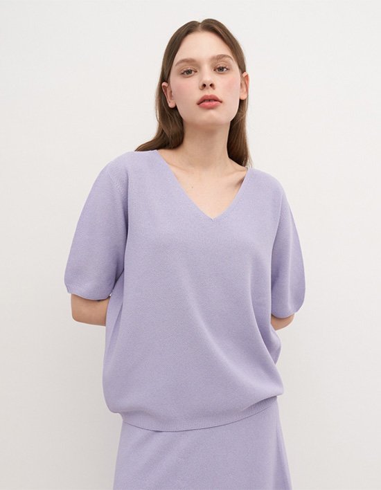 [세컨스킨] 에어니트 V넥 반필 니트 1종