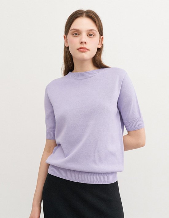 [세컨스킨] 3D 코튼 실크 5부 반팔 크루넥 니트 2종 (택1)