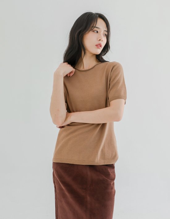 [세컨스킨] 홀가먼트 3D 코튼 실크 말림 넥 반팔 탑 3종 (택1)