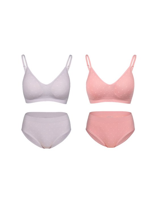 [세컨스킨] 심리스 도트 조직 브라팬티 세트 2종 (택1)