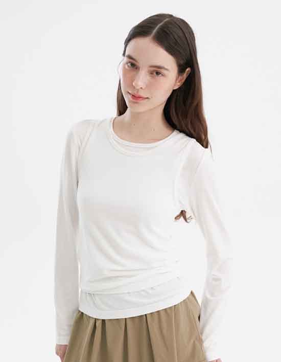 [세컨스킨] 심리스 모달 레이어드 나시 긴팔탑 세트 3종(택1)