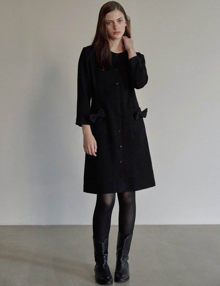 [비뮤즈맨션] 리본 포인트 트위드 드레스 블랙