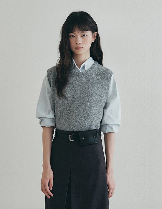 [로에일] 울 라운드 니트 베스트 - 그레이