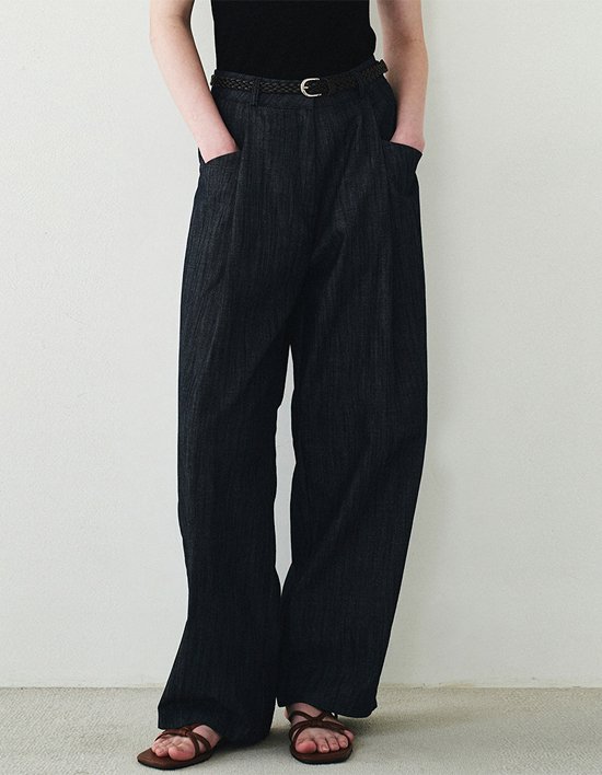 [로에일] 썸머 핀턱 와이드 팬츠 - 인디고 블루