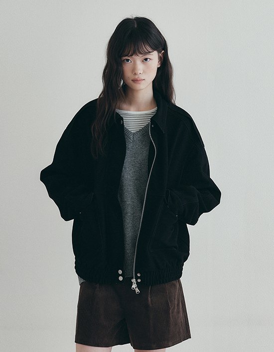 [로에일] 레글런 스웨이드 블루종 자켓 - 블랙