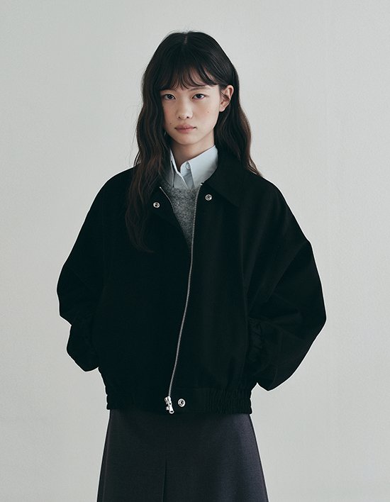 [로에일] 플랩 코튼 블루종 자켓 - 블랙