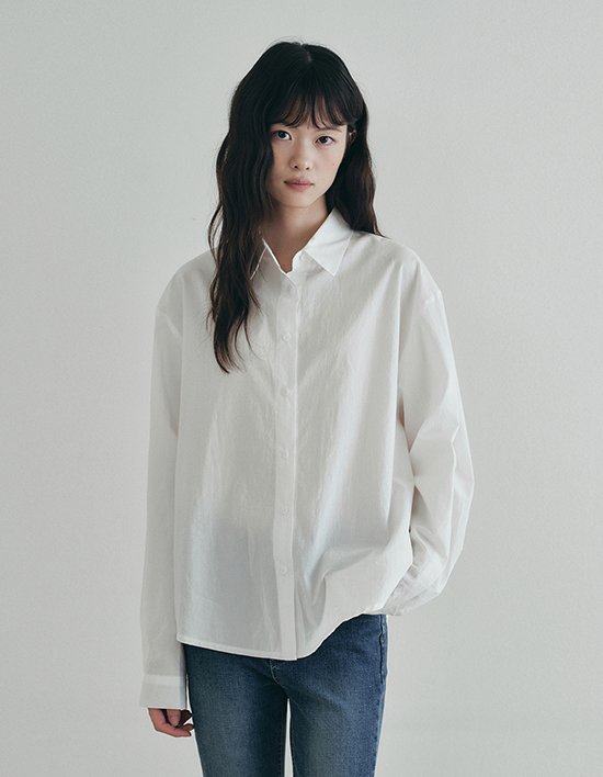 [로에일] 코튼 스탠다드 카라 셔츠 - 아이보리