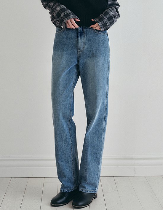 [로에일] 애쉬 블루 레직기 데님 팬츠 - 중청