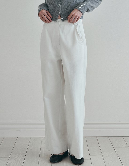 [로에일] 사이드 라인 코튼 와이드 팬츠 - 아이보리