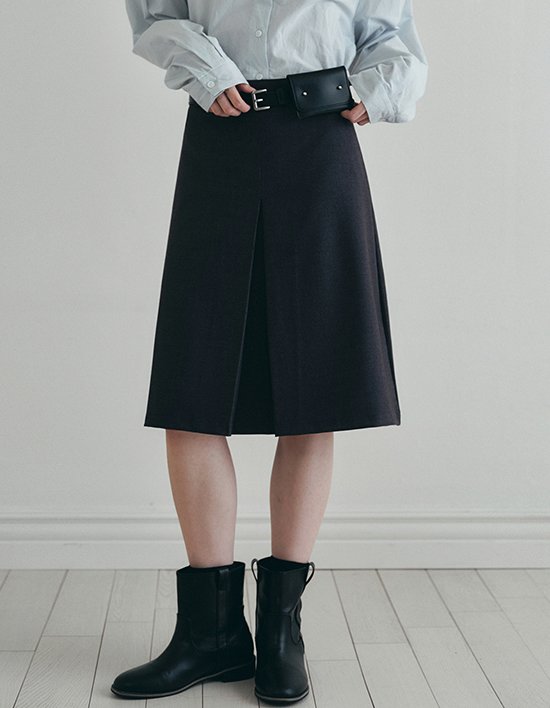 [로에일] 모던 슬릿 A라인 미디 스커트 - 차콜