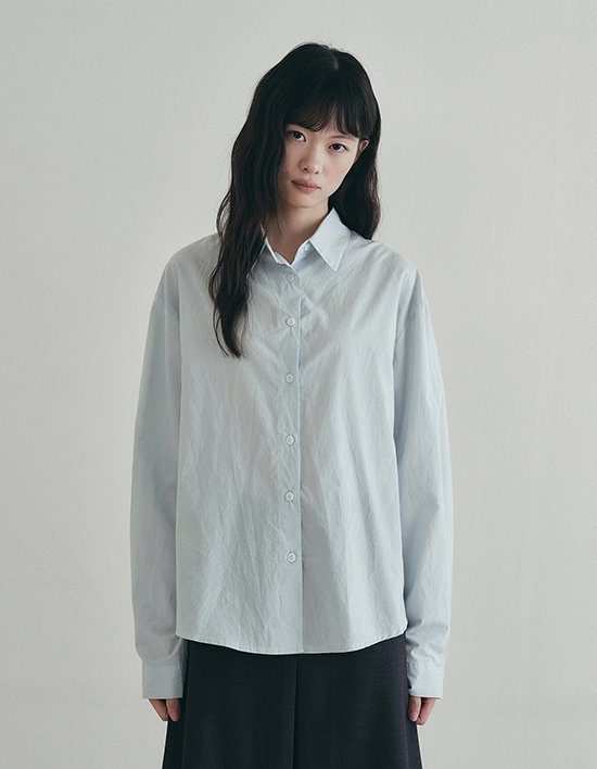 [로에일] 코튼 스탠다드 카라 셔츠 - 스카이 블루