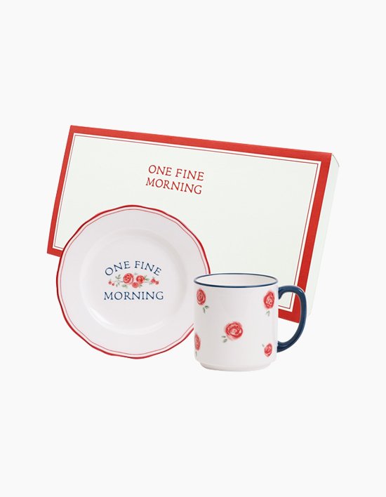 [한국도자기 X 시엔느] 파인로즈 블루 머그&플레이트 세트 (플레이트, 블루 머그)