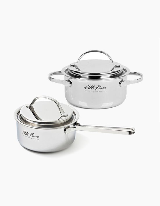 [한일스텐레스] 올파이브 통5중 스텐 냄비 2종세트 (편수16cm+양수20cm)