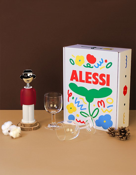 [알레시] 알레산드로 엠 와인오프너 + 샴페인와인잔2P 패키지 5종(택1)