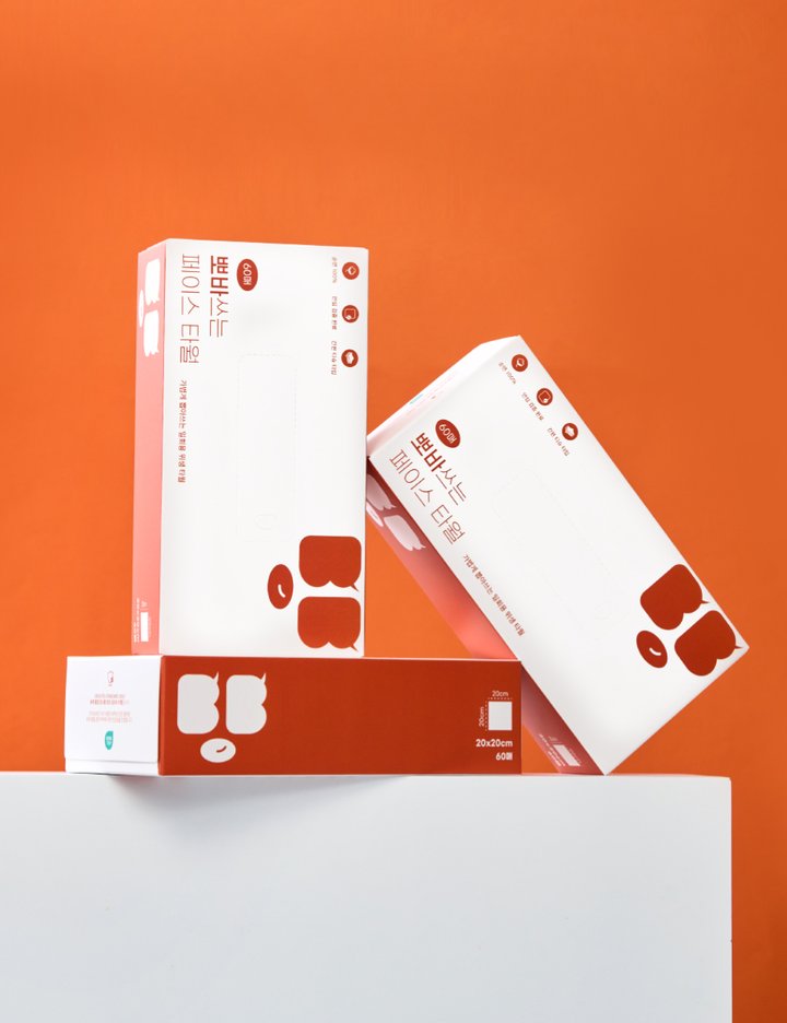 [하우스레시피] 뽀바쓰는 페이스 타월 60매 (단품)