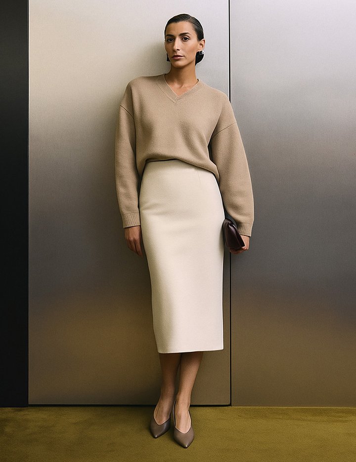 [로르서울]심플 부클 미디 스커트_FVSK250901