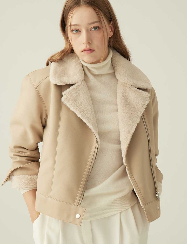 [로르서울]페이크 퍼 카라 숏 무스탕_KSJK240809