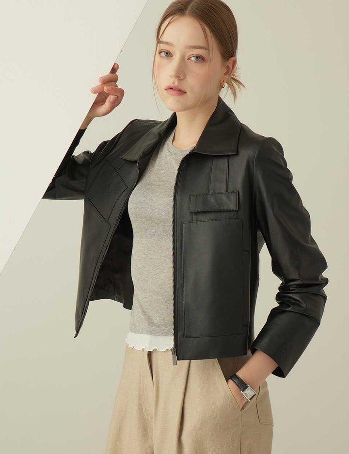 [로르서울]램스킨 포켓 디테일 자켓_KSJK240803