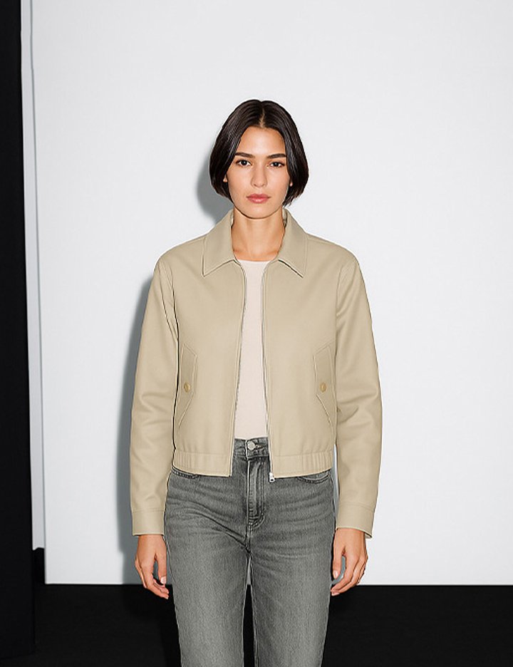 [로르서울]코튼100 베이지 집업 블루종_FVJP250903